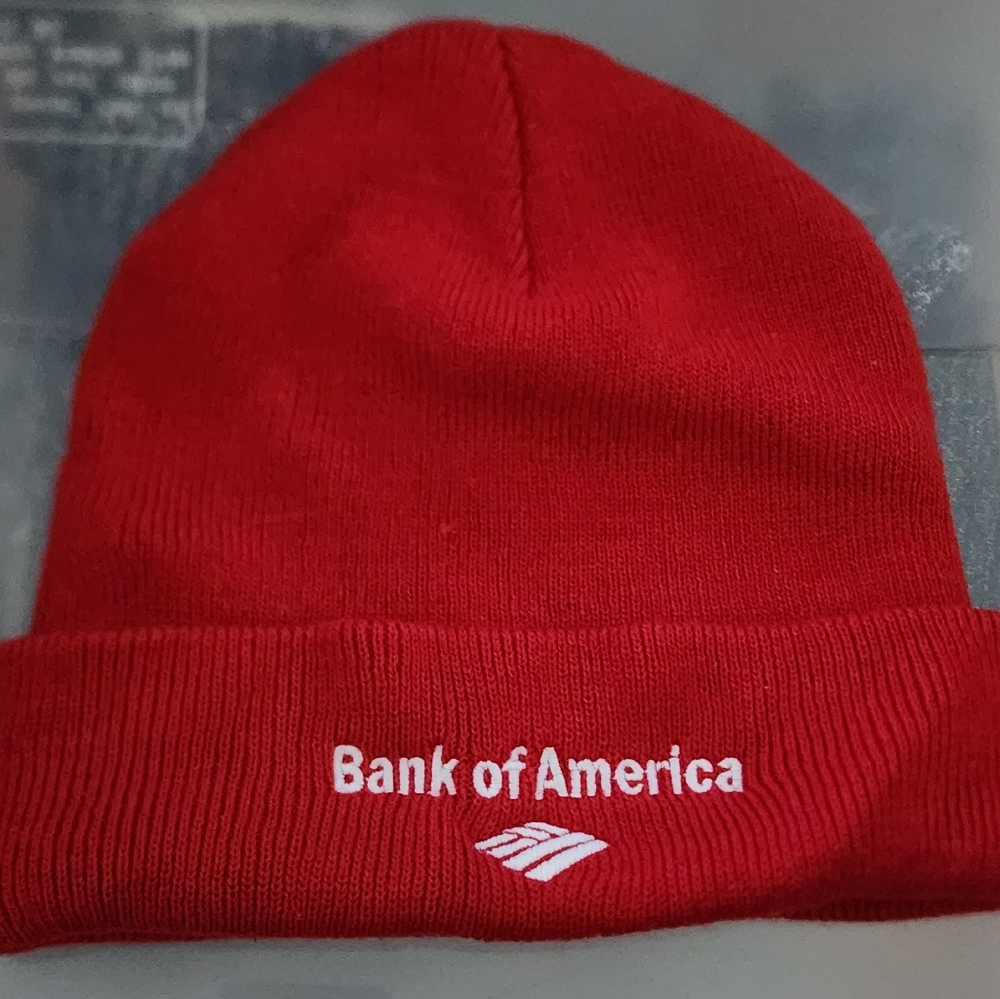 Unisex Port & Company Bank of America BOA Red White Logo Beanie Hat One Size